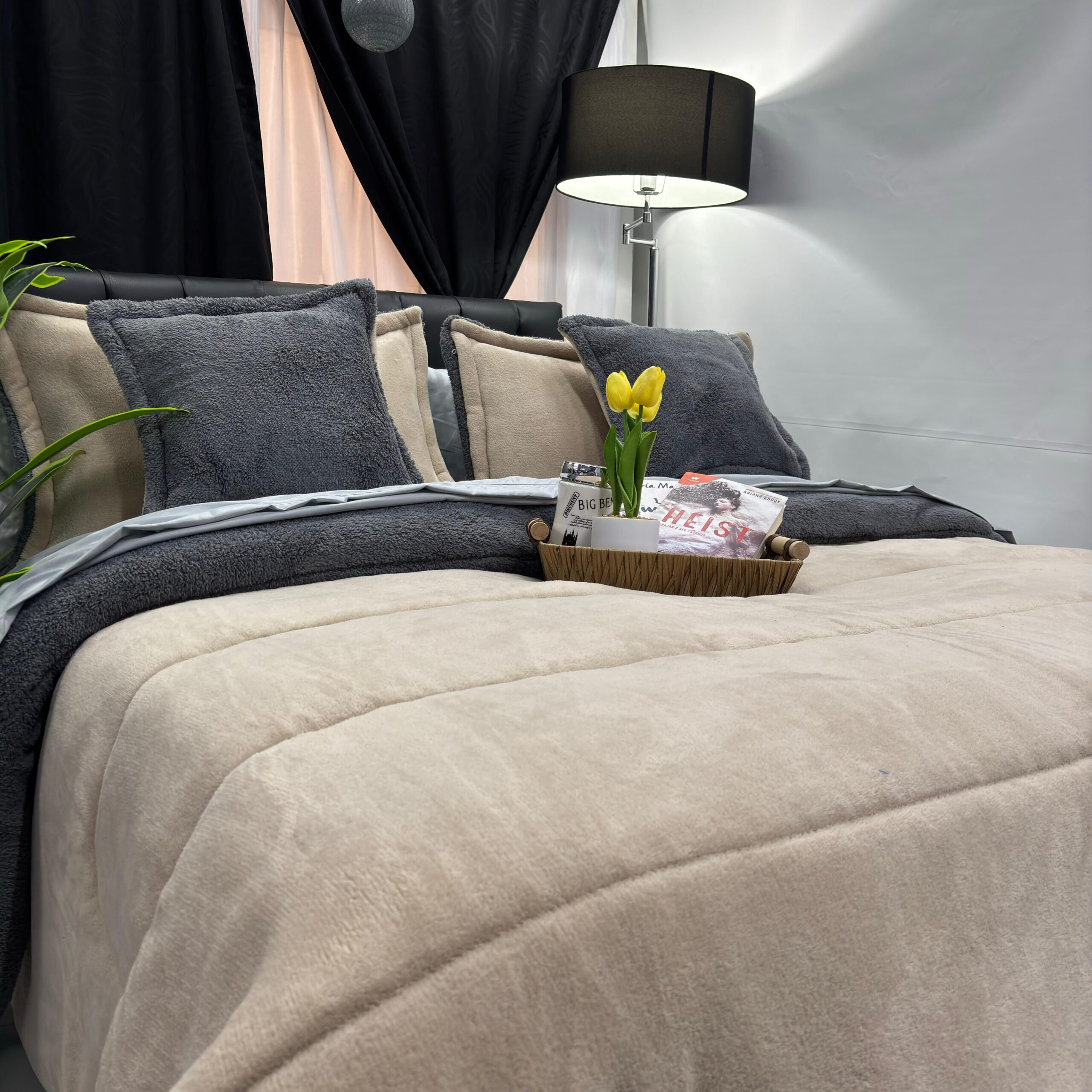 edredon berlin camel -gris oscuro