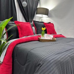 edredon ovejero negro - rojo