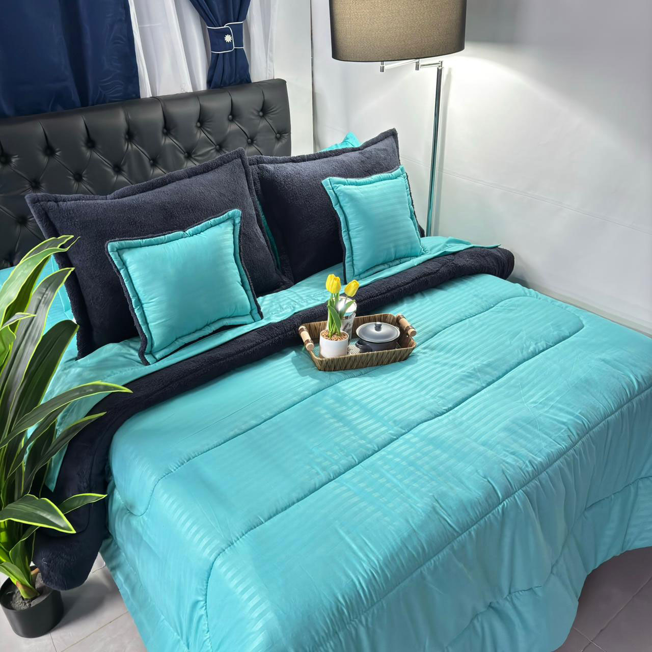 Edredón Unicolor Ovejero Verde Jade - Azul Oscuro - Image 3