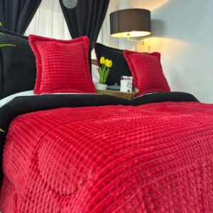 Edredón acanalado piel de durazno con ovejero, edredón térmico suave y abrigado para cama.