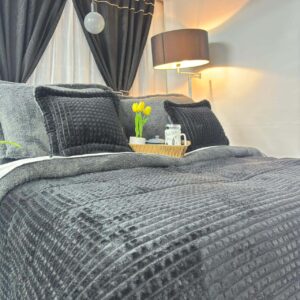 Edredón acanalado piel de durazno con ovejero, edredón térmico suave y abrigado para cama.