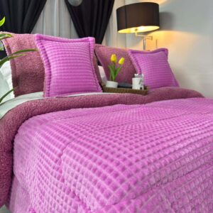 Edredón acanalado piel de durazno con ovejero, edredón térmico suave y abrigado para cama.