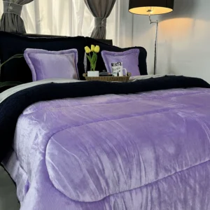 Edredón Berlín piel de durazno con ovejero, edredón térmico suave y abrigado para cama.