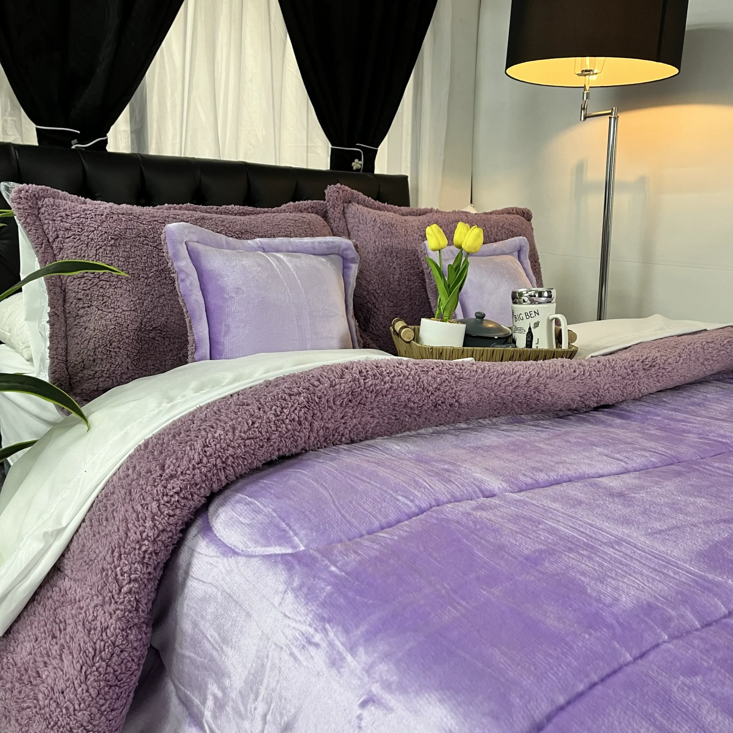 Edredón Berlín piel de durazno con ovejero, edredón térmico suave y abrigado para cama.