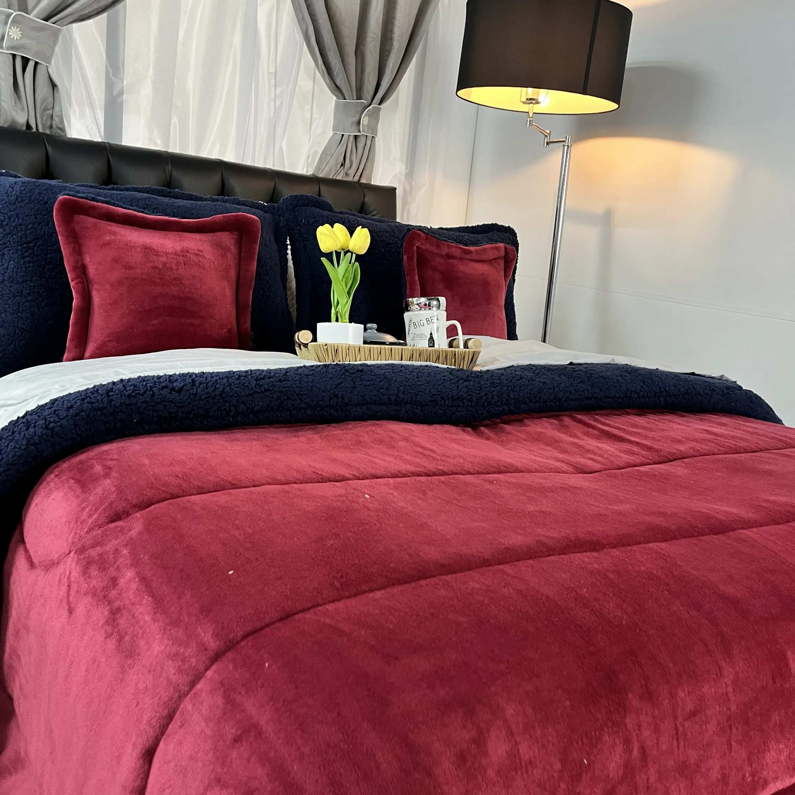 Edredón Berlín piel de durazno con ovejero, edredón térmico suave y abrigado para cama