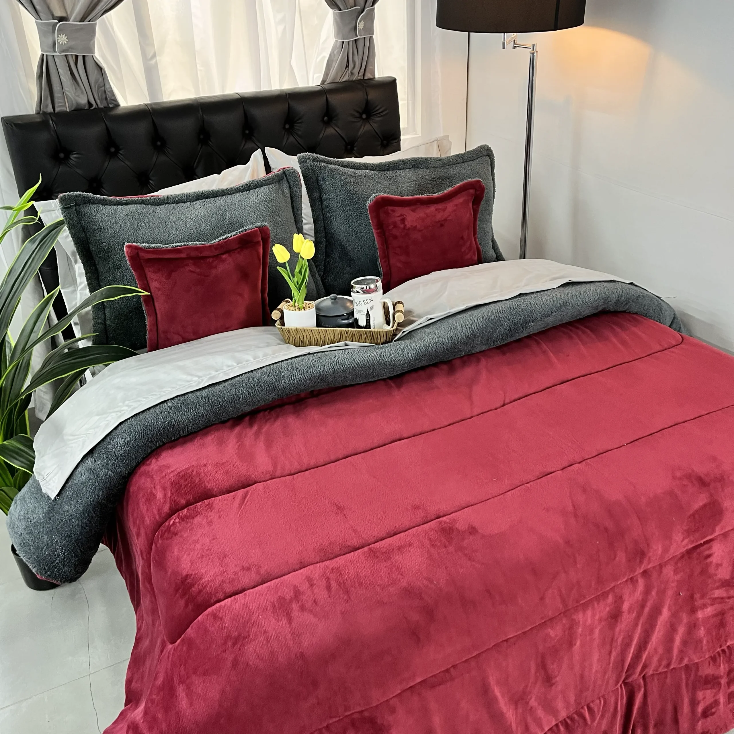 Edredón Berlín piel de durazno con ovejero, edredón térmico suave y abrigado para cama