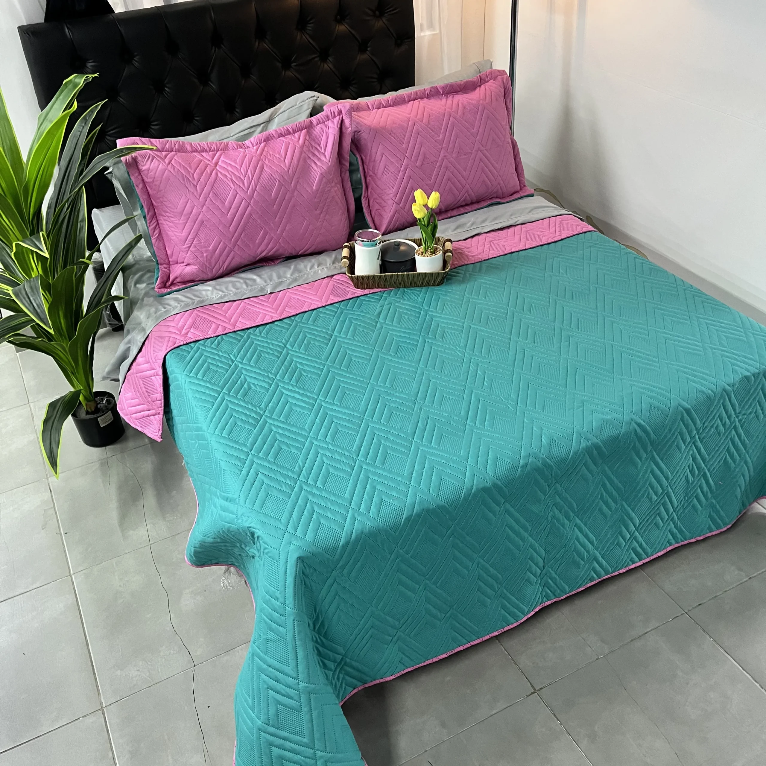 Colcha Bicolor Turquesa - Rosa - Image 3