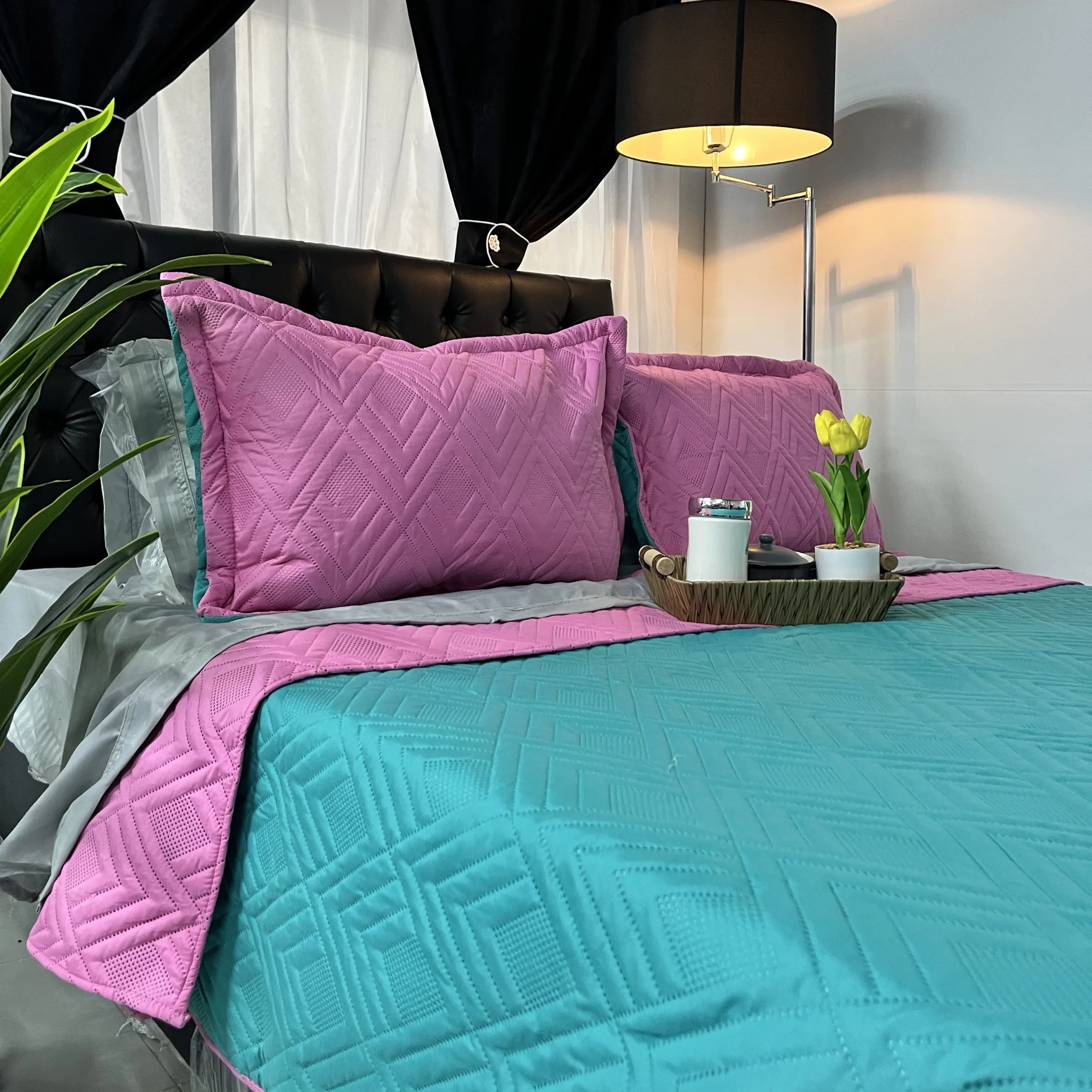 Colcha Bicolor Turquesa - Rosa - Image 2