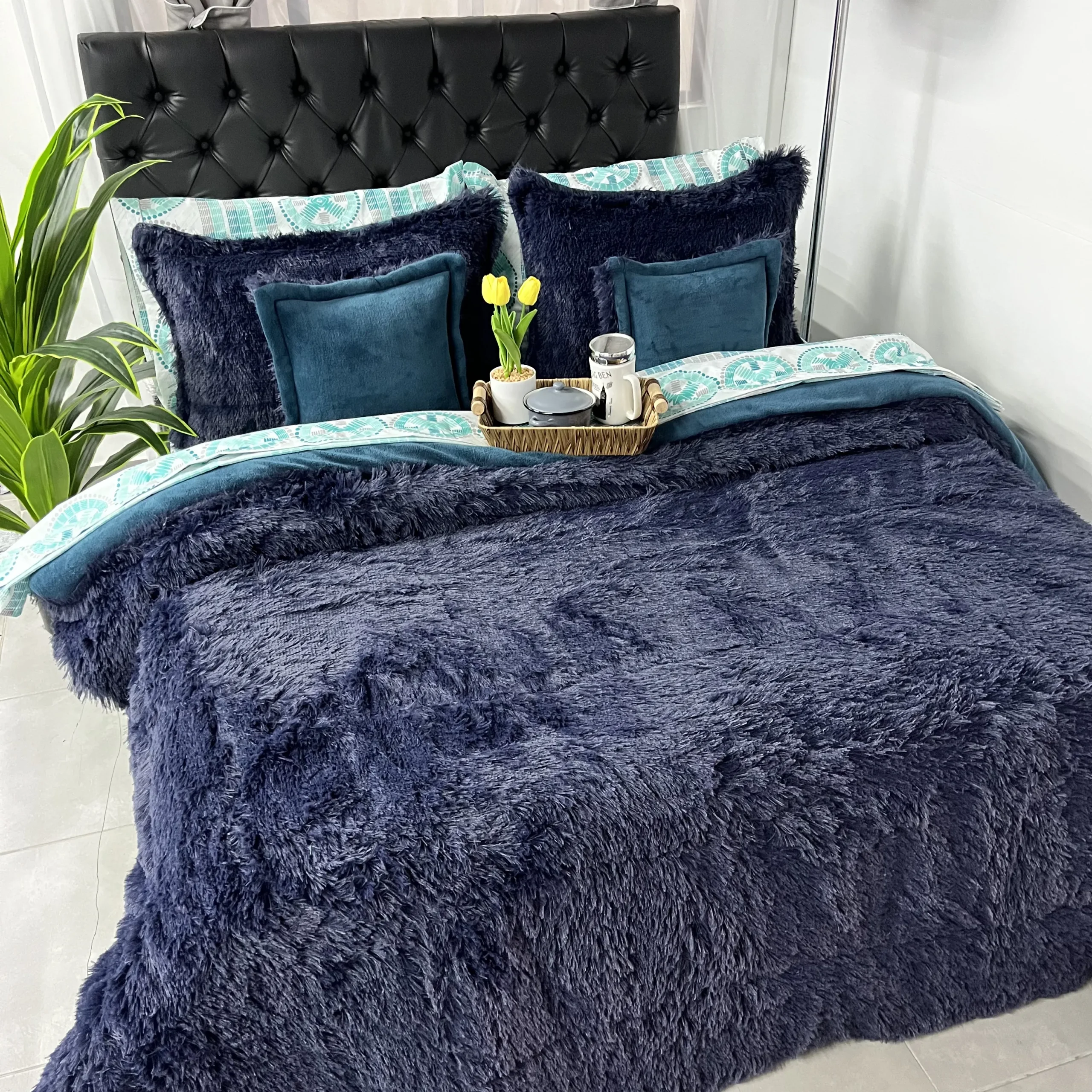 Edredón de felpa suave para cama doble con diseño acogedor para dormitorio