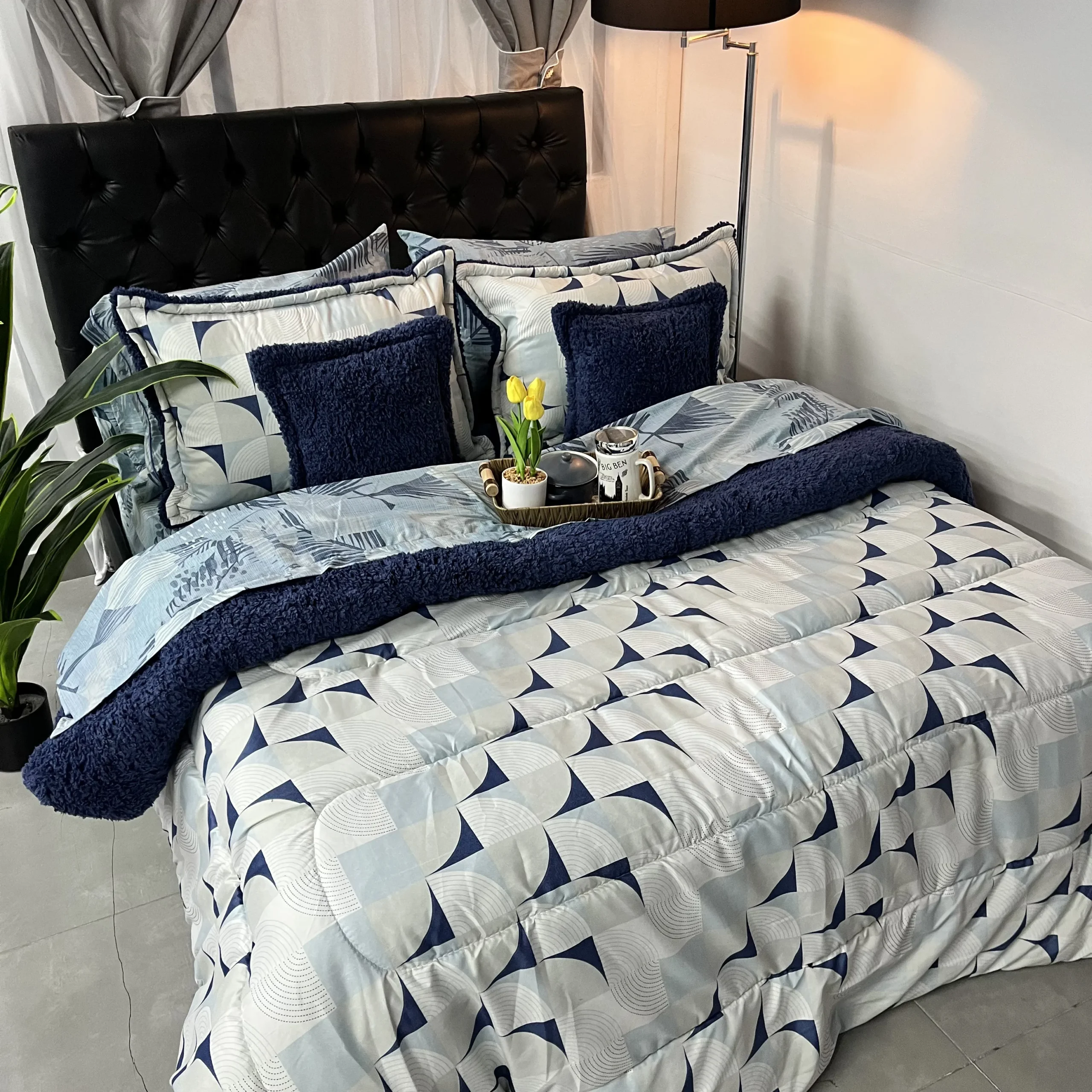 Edredón estampado ovejero para cama doble, suave y acogedor para dormitorio.