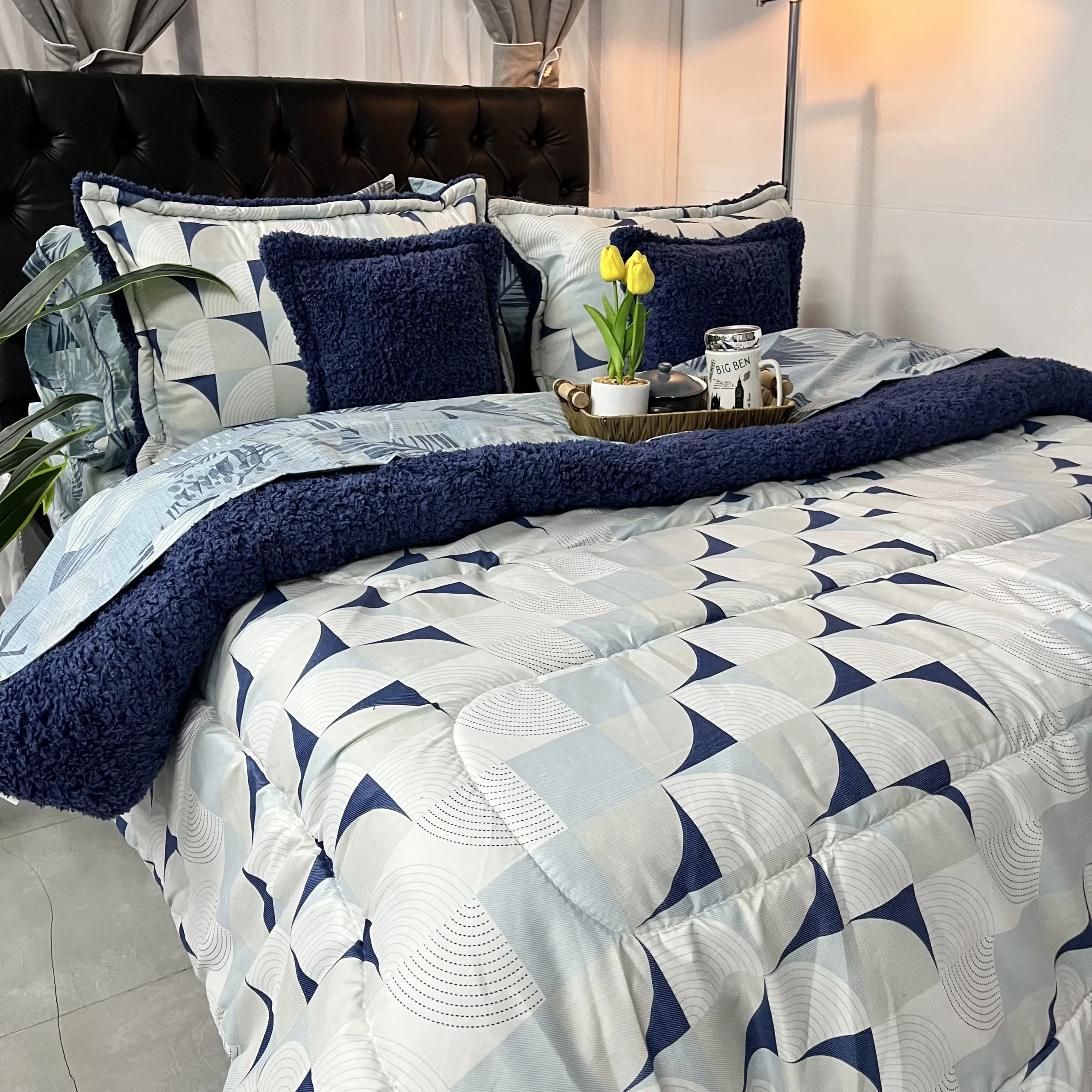 Edredón estampado ovejero para cama doble, suave y acogedor para dormitorio.