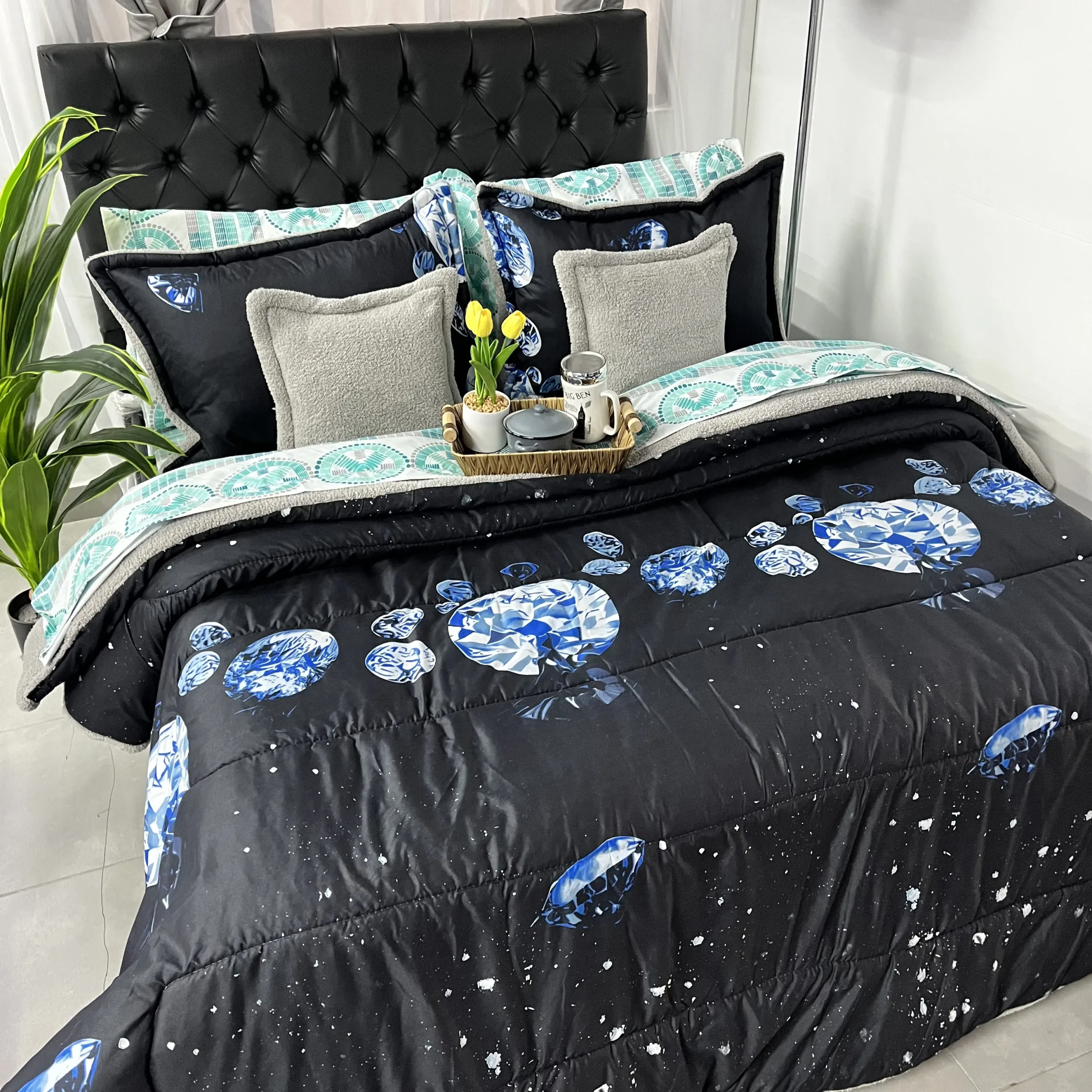 Edredón estampado ovejero para cama doble, suave y acogedor para dormitorio
