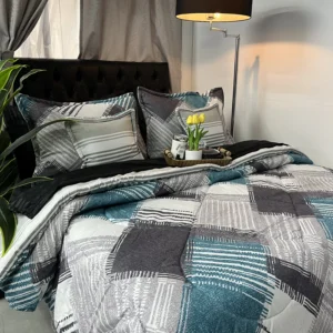 Edredón estampado para cama doble con diseño moderno y acogedor para dormitorio.