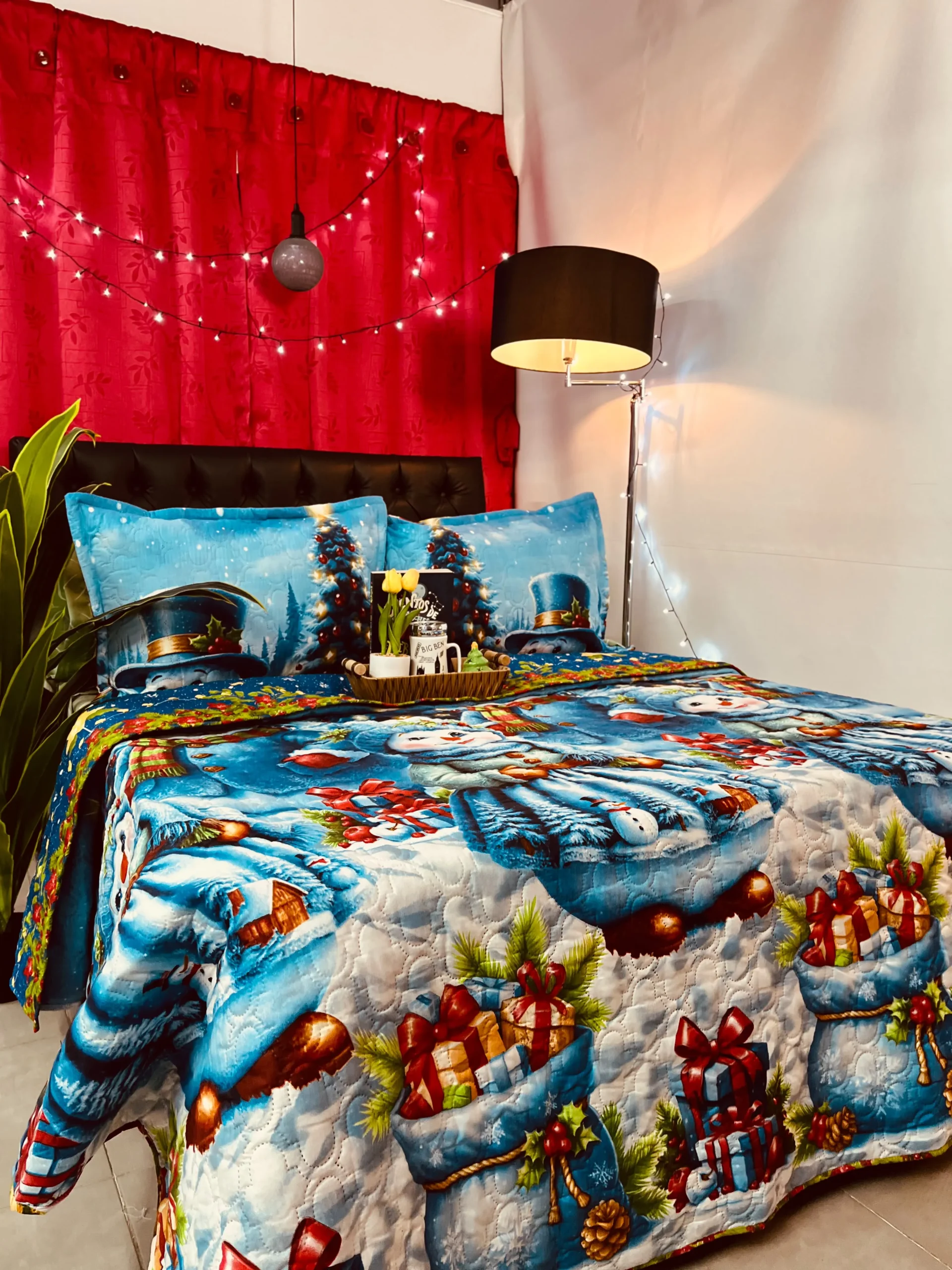 Colcha navideña estampada para cama, suave y decorativa para dormitorio.