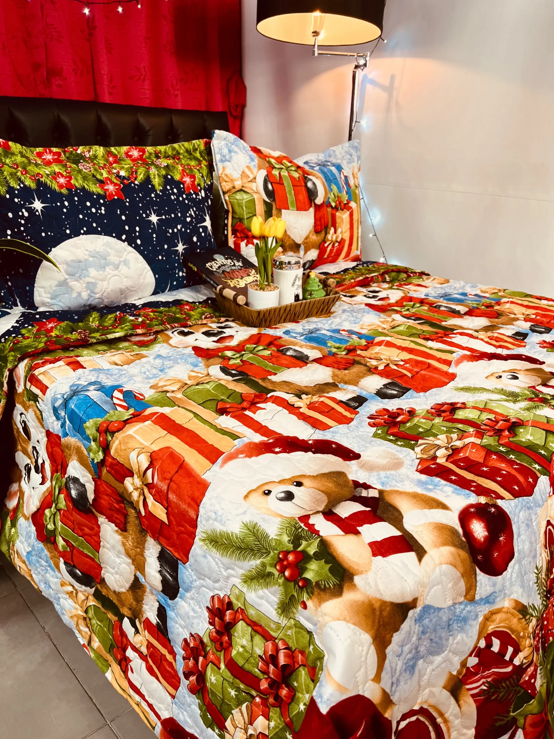 Colcha navideña estampada para cama, suave y decorativa para dormitorio.